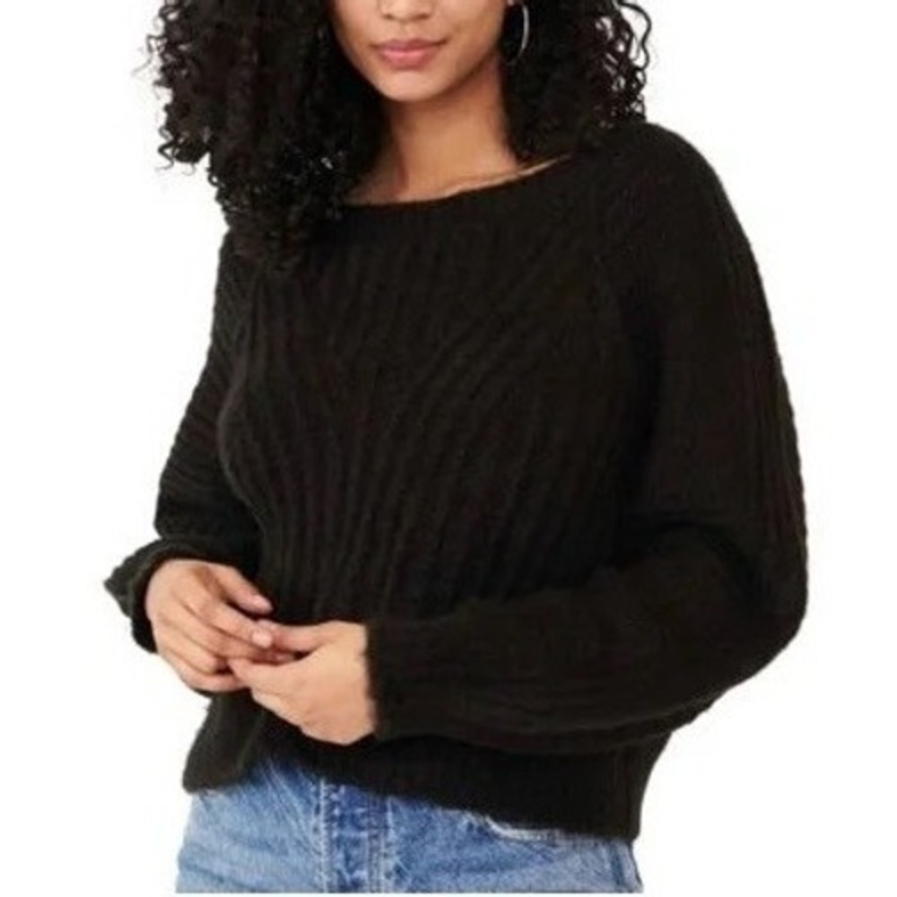 Free People Women's Black Knit Sweater Pullover Long Sleeve Relaxed Fit Small‎